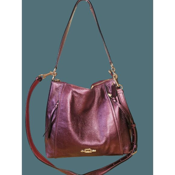 Coach Handbags - Coach Marlon Pebble Leather Metallic Wine Hobo Shoulder Crossbody Bag